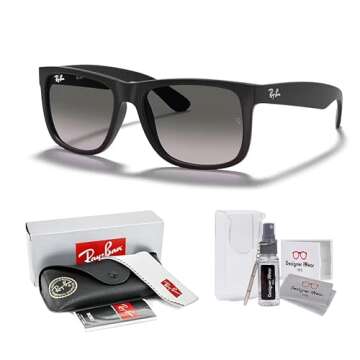 Ray-Ban RB4165 JUSTIN 601/8G 55M Rubber Black/Grey Gradient Sunglasses For Men For Women + BUNDLE with Designer iWear Care Kit…