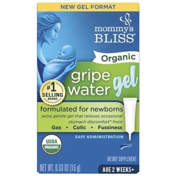 Mommy's Bliss Organic Gripe Water Gel for Newborns, Extra Gentle Gel, Relieves Occasional Stomach Discomfort from Gas, Colic & Fussiness, Easy Administration, Age 2 Weeks +, 0.53 Oz (45 Servings)