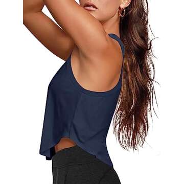 Womens Summer Crop Tank Flowy Going Out Tops Muscle Tank Casual Racerback Yoga Athletic Shirts Sleeveless Halter Neck Running Workout Tank Tops Fitness Gym Tops(Navy Blue Medium)