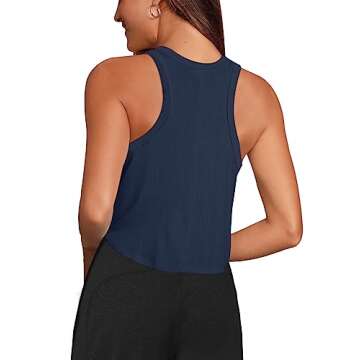 Womens Summer Crop Tank Flowy Going Out Tops Muscle Tank Casual Racerback Yoga Athletic Shirts Sleeveless Halter Neck Running Workout Tank Tops Fitness Gym Tops(Navy Blue Medium)