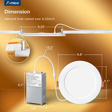 Amico 12 Pack LED Recessed Ceiling Lights - 6"