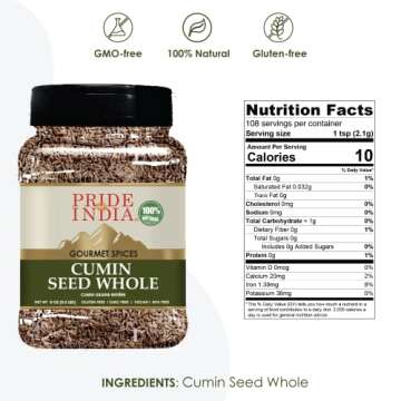 Pride of India – Cumin Seed Whole – Gourmet Indian Spice – Excellent for Culinary Uses – Fresh and Quality Seeds – Adds Flavor & Aroma - Easy to Store – 8 oz. Medium Dual Sifter Bottle