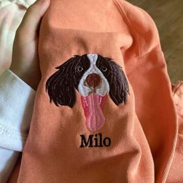 LullabyMall Custom Pet Embroidered Sweatshirt, Custom Dog Embroidered Sweatshirt, Cat Sweatshirt, Custom Dog Portrait, Pet Sweatshirt, Mom Dog's Gift, Unique Gifts For Dog Lovers