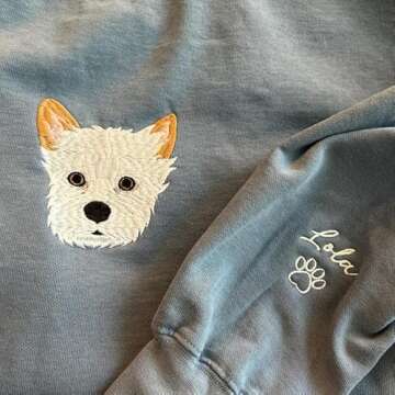 LullabyMall Custom Pet Embroidered Sweatshirt, Custom Dog Embroidered Sweatshirt, Cat Sweatshirt, Custom Dog Portrait, Pet Sweatshirt, Mom Dog's Gift, Unique Gifts For Dog Lovers