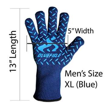 BlueFire Gloves BBQ Grill Firepit Oven Mitts Highest Heat Resistance EN407 Lab Certified (X-Large, Blue)