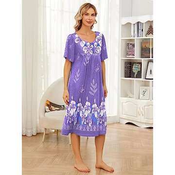 udforsk Moo Moos House Dress for Women with Pockets Duster Housecoat Grandma Loungewear Patio Dress Short Sleeve Night Gown Old Ladies House Coat Women Mumu Nightgowns for Women Plus Size Purple XXL