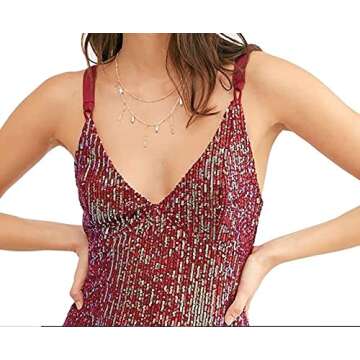 Free People Intimately Women's Gold Rush Sequined Tie Back Mini Dress Red Large