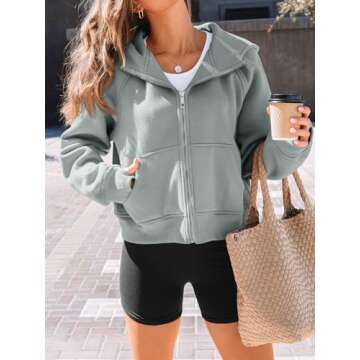 AUTOMET Womens Zip Up Hoodies Fleece Jackets Oversized Sweatshirts Fall Fashion Outfits 2024 Sweaters Winter Clothes GreyGreen M