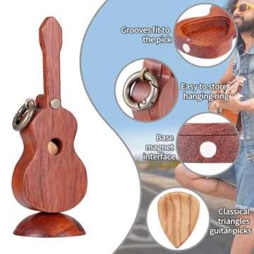 CustomGuitarPlectrumwithBox HomeWoodenDecorativeOrnamentGuitarMusicGiftCarMiniPendantGuitarAccessories Musician'sGuitarPlectrumGiftChristmasUniqueGift (Wood color (flower pear tree))