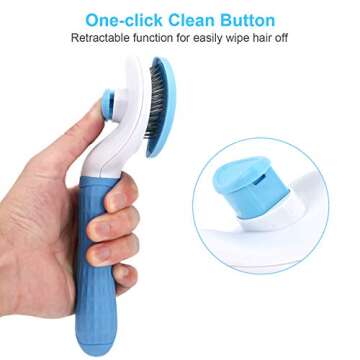 Depets Self Cleaning Slicker Brush, Dog Cat Bunny Pet Grooming Shedding Brush - Easy to Remove Loose Undercoat, Pet Massaging Tool Suitable for Pets with Long or Short Hair