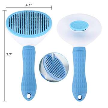 Depets Self Cleaning Slicker Brush, Dog Cat Bunny Pet Grooming Shedding Brush - Easy to Remove Loose Undercoat, Pet Massaging Tool Suitable for Pets with Long or Short Hair