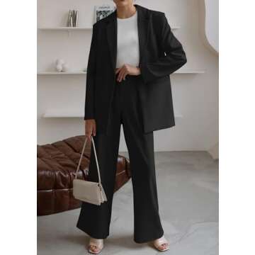 KIRUNDO Women's 2 Piece Outfits Blazer Jackets and High Waist Wide Leg Pant Suits for Women Dressy Black Blazer Business Casual Clothes Work Set(Black, Small)