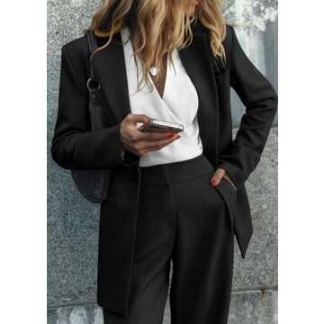 KIRUNDO Women's 2 Piece Outfits Blazer Jackets and High Waist Wide Leg Pant Suits for Women Dressy Black Blazer Business Casual Clothes Work Set(Black, Small)