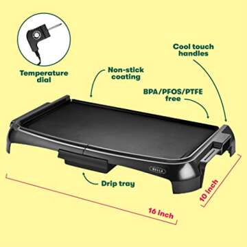 BELLA Electric Griddle - 10" x 16" Nonstick Grill