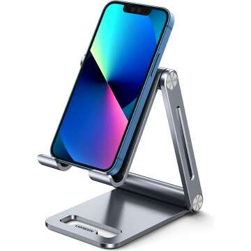 UGREEN Phone Stand for Desk Cell Phone Holder Adjustable Compatible with iPhone 14 13 12 Pro Max 11 XS Max XR X 8 Plus, Nintendo Switch, Aluminum Metal Desktop Phone Stand Portable, Space Grey
