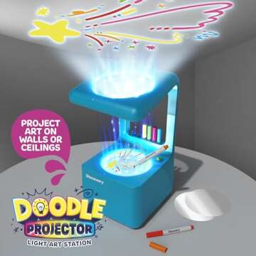 Discovery™ Doodle Projector Light Art Station – Includes 6 Dry-Erase Markers, 10 Reusable Drawing Discs, Project Drawings on Walls & Ceilings| Arts & Crafts Kit for Kids| Tracing Pad Coloring Toy Gift