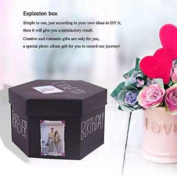 Hamiggaa Explosion DIY Gift Box Set, Surprise Exploding Love Box for Couples,Sentimental Gift for Wedding,Birthday Party,Boyfriend,Girlfriend,Scrapbook Style Photo Album,Memory Box