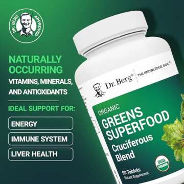 Dr. Berg's Greens Superfood Cruciferous Vegetable Tablets - Vegetable Supplements for Adults w/ 11 Phytonutrient Super Greens Tablets - Energy, Immune System & Liver Veggie Tablets - 90 Tablets