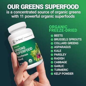 Dr. Berg's Greens Superfood Cruciferous Vegetable Tablets - Vegetable Supplements for Adults w/ 11 Phytonutrient Super Greens Tablets - Energy, Immune System & Liver Veggie Tablets - 90 Tablets