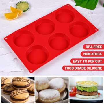 Muffin Top Pan, Silicone Egg Molds for Breakfast Sandwiches 3 Inch Round Egg Baking Pan for Oven English muffins, Whoopie Pies, Corn Bread, Egg bites, Tarts 2 Pack Red