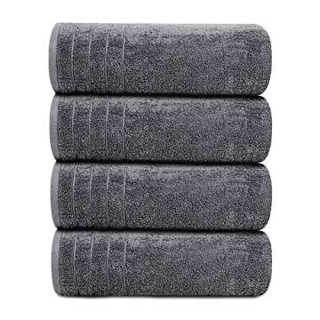 Tens Towels Pack of 4 Extra Large Bath Towels 30 x 60 Inches, 100% Cotton, Larger & Lighter, Quicker to Dry, Lighter Weight, Super Soft and Absorbent, Perfect Bathroom Towels (Dark Grey)