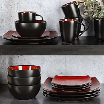 Gibson sofa square dinnerware set for 4 in red