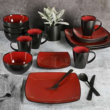 Gibson sofa square dinnerware set for 4 in red