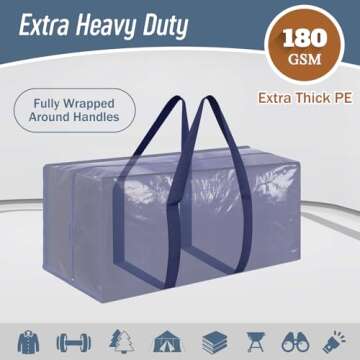 6 Pack Extra Heavy Duty Large Moving Bags with Strong Zipper & Comfortable Handles, Sturdy & Durable Clothes Storage Bags Totes Bins, Blue Packing Bags Moving Boxes College Moving Supplies, Dark Blue