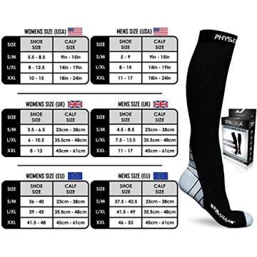 Physix Gear Compression Socks for Men & Women 20-30 mmhg, Best Graduated Athletic Fit for Running Nurses Shin Splints Flight Travel & Maternity Pregnancy -Boost Stamina Circulation & Recovery GRY LXL