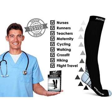 Physix Gear Compression Socks for Men & Women 20-30 mmhg, Best Graduated Athletic Fit for Running Nurses Shin Splints Flight Travel & Maternity Pregnancy -Boost Stamina Circulation & Recovery GRY LXL