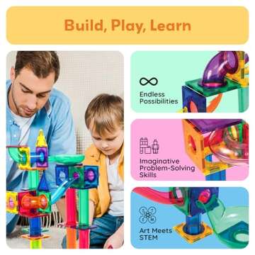 PicassoTiles Marble Run 100 Piece Magnetic Tile Race Track Toy Play Set STEM Building & Learning Educational Magnet Construction Child Brain Development Kit Boys Girls Age 3 4 5 6 7 8+ Years Old Toys