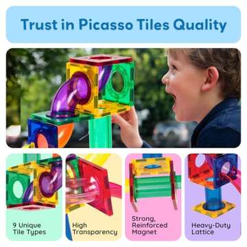 PicassoTiles Marble Run 100 Piece Magnetic Tile Race Track Toy Play Set STEM Building & Learning Educational Magnet Construction Child Brain Development Kit Boys Girls Age 3 4 5 6 7 8+ Years Old Toys