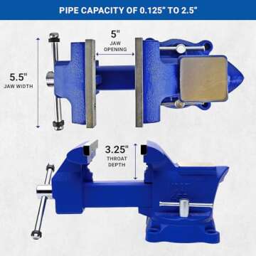 Yost Vises 465 Combination Vise | 6.5 Inch Jaw Width Heavy-Duty Utility Pipe and Bench Vise |Secure Grip with Swivel Base| Made with Cast Iron and Steel U Channel Bar | Blue