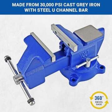 Yost Vises 465 Combination Vise | 6.5 Inch Jaw Width Heavy-Duty Utility Pipe and Bench Vise |Secure Grip with Swivel Base| Made with Cast Iron and Steel U Channel Bar | Blue