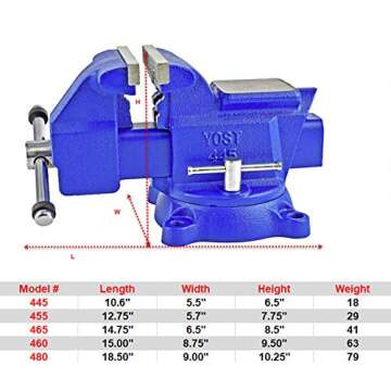 Yost Vises 465 Combination Vise | 6.5 Inch Jaw Width Heavy-Duty Utility Pipe and Bench Vise |Secure Grip with Swivel Base| Made with Cast Iron and Steel U Channel Bar | Blue