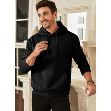 JMIERR Men's 2024 Hooded Cotton Collar Drawstring Hoodies Pullover Sweatshirts Casual Long Sleeve Shirts Quarter Sweater, US38(S), Black