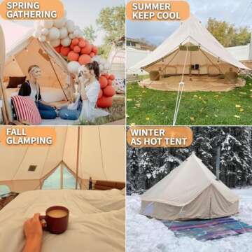 DANCHEL OUTDOOR B5 PROII 4 Season Yurt Tent with Customized Stove Jack for 8-10 Person Family Camping, Luxury Canvas Bell Tent for Glamping All Year Living Large Hot Tent, 20ft/6m Khaki