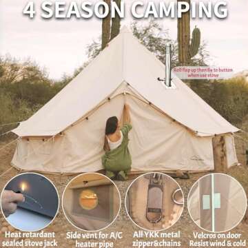 DANCHEL OUTDOOR B5 PROII 4 Season Yurt Tent with Customized Stove Jack for 8-10 Person Family Camping, Luxury Canvas Bell Tent for Glamping All Year Living Large Hot Tent, 20ft/6m Khaki