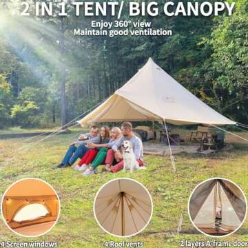 DANCHEL OUTDOOR B5 PROII 4 Season Yurt Tent with Customized Stove Jack for 8-10 Person Family Camping, Luxury Canvas Bell Tent for Glamping All Year Living Large Hot Tent, 20ft/6m Khaki