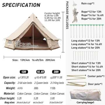 DANCHEL OUTDOOR B5 PROII 4 Season Yurt Tent with Customized Stove Jack for 8-10 Person Family Camping, Luxury Canvas Bell Tent for Glamping All Year Living Large Hot Tent, 20ft/6m Khaki