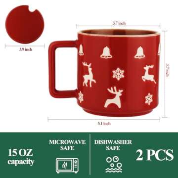 Qdetak Christmas Mugs,Christmas Coffee Mugs Set of 2, Merry Christmas Mugs with Festive Christmas Themed Design, Holiday Mug for Coffee Hot Chocolate, Christmas Gifts for Family Friends, 15 Oz