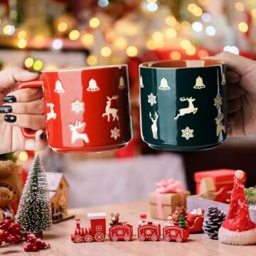 Qdetak Christmas Mugs,Christmas Coffee Mugs Set of 2, Merry Christmas Mugs with Festive Christmas Themed Design, Holiday Mug for Coffee Hot Chocolate, Christmas Gifts for Family Friends, 15 Oz