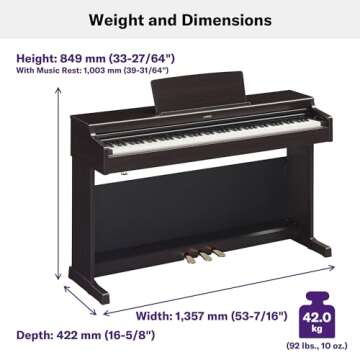 Yamaha Arius, Console Digital Weighted 88-Key Graded Hammer 3 Action, CFX Concert Grand Piano Sound, Includes Bench, Black (YDP165B)