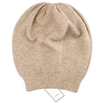 WaySoft Pure 100% Cashmere Beanie for Women in a Gift Box, Oversized Women Beanie Hat, Bring Warm and Luxury to Your Loved Ones, Perfect (Beige)