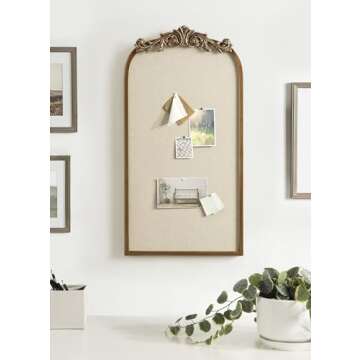 Kate and Laurel Arendahl Arch Pinboard, Gold, 13 x 25, Framed Arched Ornate Vintage Cork Board for Unique Display, Organization, and Decor Options