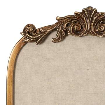 Kate and Laurel Arendahl Arch Pinboard, Gold, 13 x 25, Framed Arched Ornate Vintage Cork Board for Unique Display, Organization, and Decor Options