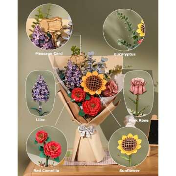 ROBOTIME 3D Puzzles Wooden Flower Bouquet DIY Model Building Kit to Build for Adults Artifical Bouquet Botanical Collection Craft Brain Teaser Puzzle Creative Gift Home Decor