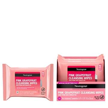 Neutrogena Makeup Remover Wipes, Facial Cleansing Wipes Suitable for Oily & Acne Prone Skin, Wipes Away Bacteria, Dirt & Oil, Scented Facial Wipes with Pink Grapefruit Extract, 25 Count (Pack of 2)