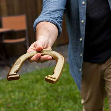 Champion Sports Classic Horseshoe Set: Traditional Outdoor Lawn Game includes Four Professional Solid Steel Horseshoes with Solid Steel Stakes & Carrying Case