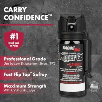 SABRE Crossfire Pepper Gel for Self Defense, Deploys At Any Angle, Maximizes Target Acquisition Against Threats, Easy Carry Belt Clip, Safety Flip Top, Max Police Strength Pepper Spray, 1.5 fl oz